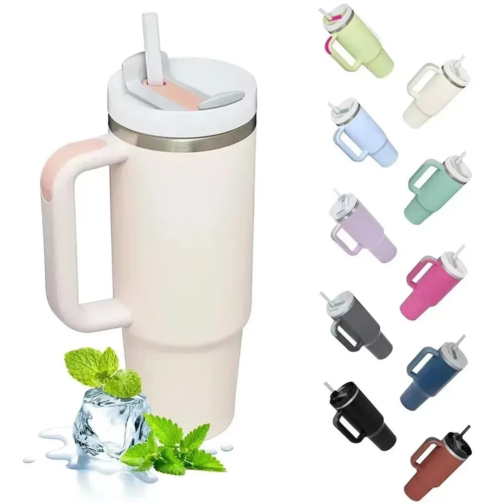 1200ML 304 Stainless Steel Insulated Water Bottle,Thermal Coffee Car Cup, Cold Hot Mugs Vacuum Flask with Handle Straw,For Sport